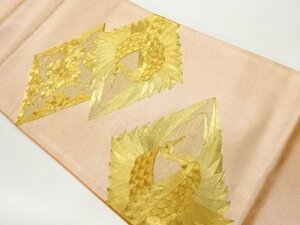 ys6875528; 金駒刺繍鶴に花菱模様袋帯【着】