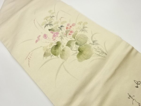 ys6877067; trabajo del artista, patrón floral y de poesía dibujado a mano Nagoya obi [usando], banda, Nagoya Obi, Confeccionado
