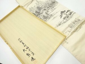 Art hand Auction ys6877550 ; Shunsaku Okuma Sumi-e peint à la main 100 vues de Kyoto obi (matériau) [Antique] [Porté], groupe, Fukuro-obi, Adapté
