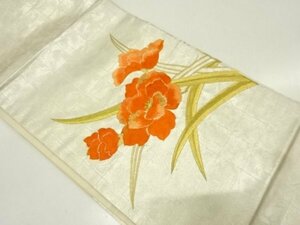 ys6878032; 格子に草花模様刺繍名古屋帯【リサイクル】【着】