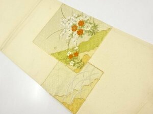 ys6882342; 色紙に草花模様刺繍袋帯（材料）【アンティーク】【着】