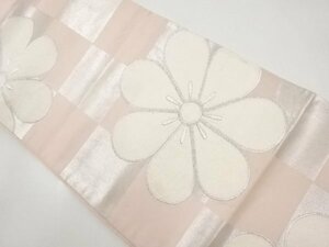 ys6882354; 花に市松模様織り出し袋帯（材料）【アンティーク】【着】
