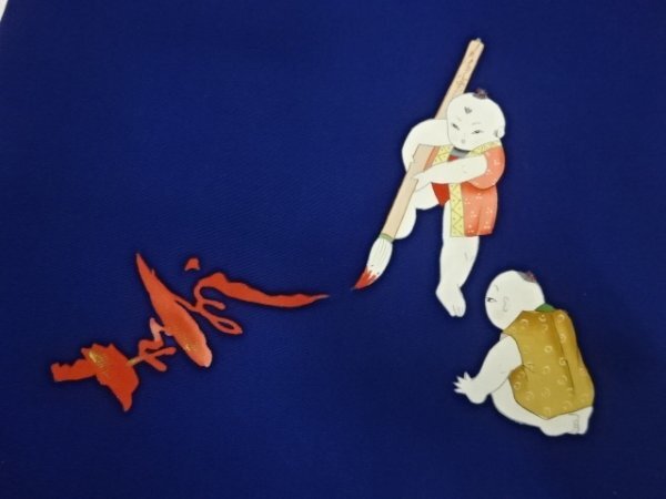 ys6896886; Shiose handbemaltes Kaiserpalast-Puppenmuster Nagoya Obi [antik] [getragen], Damen-Kimono, Kimono, Antiquität, Remake-Material