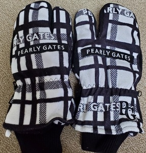 【あっ!】PEARLY GATES パーリーゲイツ ミトン グローブ 白 黒 Lサイズ ゴルフ用品 中古