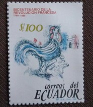 エクアドル　1989 フランス革命200年　3完 未使用糊あり 旗　鳥　ニワトリ_画像4