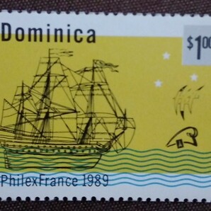 ドミニカ 1989 フィレックスフランス'89 4完 船 地図 コイン コーヒー  未使用糊ありの画像4