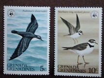 グレナダ　グレナディーン諸島　1978 WWF （世界自然保護基金）　鳥　7完 未使用糊あり ハチドリ　パープルマーティン　チドリ　カモ_画像3