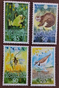 リヒテンシュタイン　1989 WWF （世界自然保護基金）　未使用糊あり 動物　鳥　カエル　昆虫　