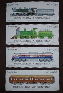  Argentina 1988 pre n Phil '88 railroad row car locomotive passenger car . car transportation transportation 4. unused glue equipped 