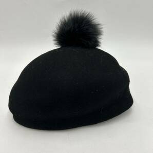 @ 日本製 '洗礼されたデザイン' CA4LA カシラ 高品質 WOOL フォックスファー ボンボン付き ベレー帽 キャップ 帽子 レディース BLACK 黒系 の画像5