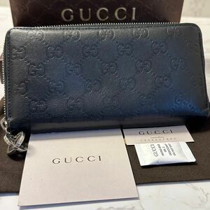 新品同様！ グッチ GUCCI 財布 長財布 シマレザー　GG金具 ラウンドファスナー