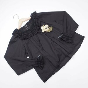 【未着用】ピンクハウス 黒 綿ローン ピコフリル襟 ゆったりブラウス /フリーサイズ/2021春コレ/送料無料C24-172