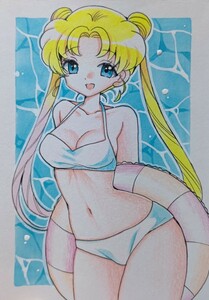 Art Auction A6送料84円｢12｣手描きイラスト セーラームーン 月野うさぎ, コミック, アニメグッズ, 手描きイラスト