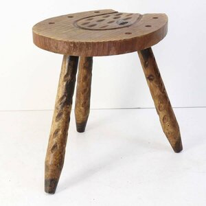 スペイン製 パイン材 木彫り スペイン家具 馬蹄型 スツール 椅子 サイドテーブル 花台★788v24