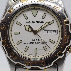 【SEIKO】ALBA AQUA GEAR V733 20BAR STAINLESS STEEL BACK JAPAN 中古品時計 電池交換済み 24.3.10の画像2