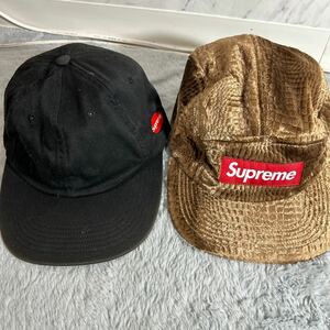 Supreme シュプリーム キャップ 2種 帽子 ブラック ブラウン ベロア クロコダイル風 綿 