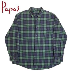 Papas パパス 52 LL チェック 長袖 シャツ 日本製 青×緑 D0424FBN011