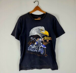 良好 90s USA製 harley-davidson 両面プリント Tシャツ M 袖口シングルステッチ 黒 90年代 アメリカ製 ハーレーダビッドソン ビンテージ 