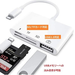 iPhone変換アダプター　４in 1 SD、TFポート　、USB、充電ポート　　SD、TFカード、ＵＳＢメモリーにフアイルの読み書きが可。