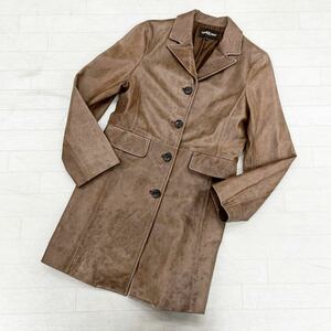 1403* TORNADO MART FEMME Tornado Mart fam tops Chesterfield coat real leather cow leather Brown lady's 40