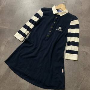 J ☆良品/ ロゴデザイン!! '国内正規品' BURBERRY BLUE LABEL バーバリー 8分袖 ポロシャツ型 ひざ丈 ワンピース size:38 トップス 婦人服