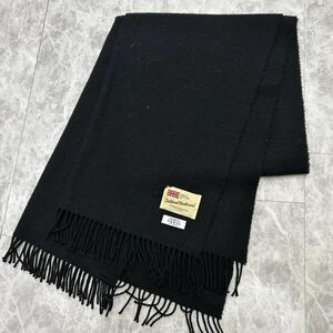 @ スコットランド製 '大きいサイズ' TRADITIONAL WEATHERWEAR トラディショナルウェザーウェア LAMBS WOOL フリンジ 大判 マフラー BLACK