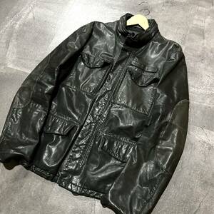 T☆大きいsize!! '国内正規品' ARMANI EXCHANGE アルマーニエクスチェンジ 牛革 レザージャケット エルボーパッチ XL 古着 メンズ アウター