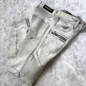 1円~ ＊ 日本製 'ラグジュアリーウェア' BALMAIN バルマン STRETCH バイカー デニムパンツ / ジーンズ W31 メンズ ボトムス W6HD572D204