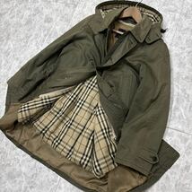 1円~ ＊ 日本製 '高級紳士服' BURBERRY LONDON バーバリー 高品質 ノバチェック 中綿ライナー / フード付き ステンカラー コート L メンズ_画像1