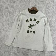 1円~ ＊ 日本製 '人気 リバーシブル' A BATHING APE アベイシングエイプ 長袖 ロゴプリント Tシャツ / カットソー L メンズ トップス_画像2