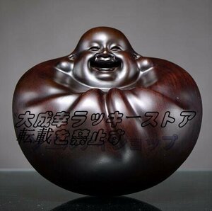 極美品 ★黒檀木 木彫り弥勒仏像の置物 仏教工芸品 約8cm