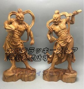 高品質★木彫仏像 仏教美術 精密彫刻 金剛力士像　 2点セット