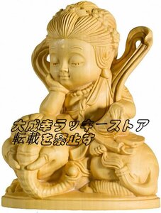 極上品◆天然ツゲ材 手彫り ウド教修道院 文殊菩薩像