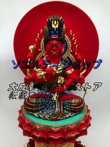 極上品◆総檜材 木彫仏像 切金 仏師で仕上げ品 彩色愛染明王像 高さ30cm 仏教美術 精密細工