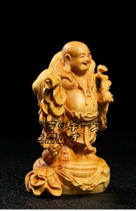 極上の木彫 布袋様 七福神 置物 精密彫刻 木彫仏像 仏教工芸品 金運 財運