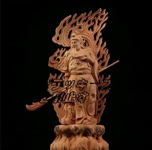 極上の木彫 関羽像 精密彫刻 武財神 木彫仏像 美術品 仏教工芸 高さ約28cm