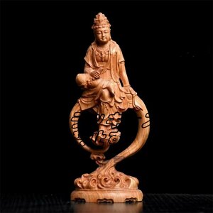 極上品◆自在観音 観音菩薩 観音像 座像 彫刻工芸品 仏教美術　特上彫 総檜木材 仏像座像