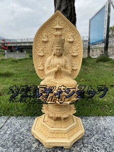 新入荷☆極上品◆木彫仏像 文殊菩薩 (真言宗 未年・申年) 桧木製 (高さ32cm×巾12cm)◆仏壇用のご本尊仏像、木彫り