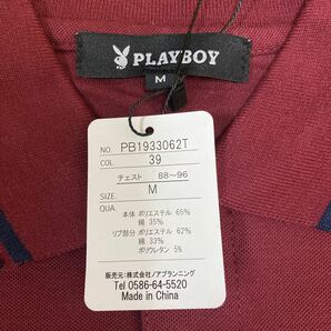 M プレイボーイ PLAYBOY 新品 長袖ポロシャツ 襟付きシャツ 暗赤 メンズ 紳士 アウトドア スポーツ ゴルフウェア golf ウサギ 胸ポケットの画像4