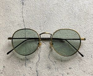未使用●ボストン型 サングラス アンティークゴールド×ライトグリーン眼鏡 めがね メガネ