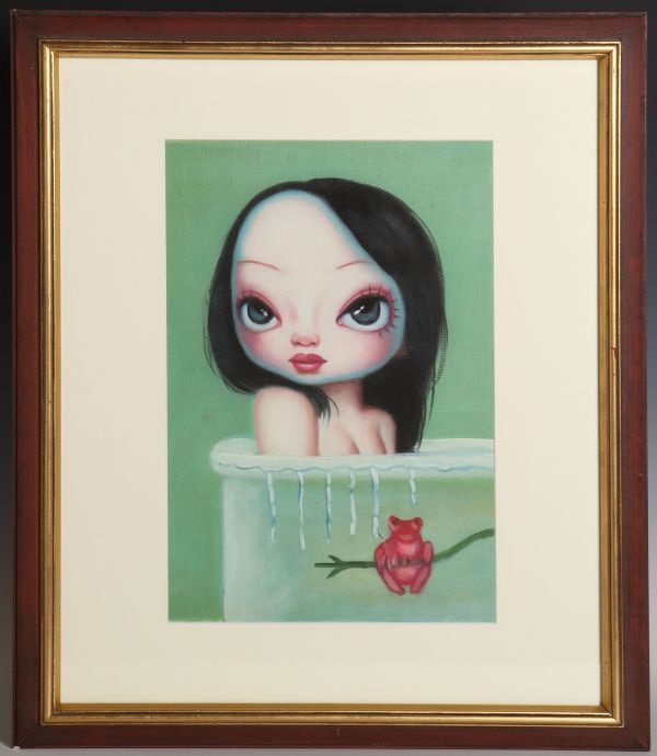 8489 Artiste inconnu Titre provisoire : Femme au bain Acrylique F3 équivalent Figure encadrée Peinture féminine Pop Art, ouvrages d'art, peinture, acrylique, gouache