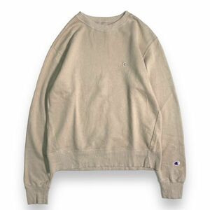 Champion チャンピオン C8-S003R 刺繍 ロゴ クルーネック コットン スウェット トレーナー 裏パイル トップス 薄手 古着 M ベージュ