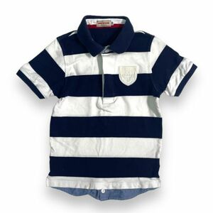  made in Japan miki house Miki House 12-5501-785-51 short sleeves border deer. . cotton polo-shirt embroidery badge pike Kids 130 white navy blue white 