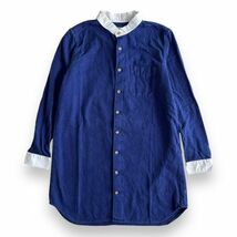 国内正規 AIGLE エーグル 8621-35751 長袖 ハーフ丈 フランネル シャツ ワンピース L/S 起毛 チュニック ラウンドカラー M ネイビー 紺_画像1