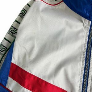 90s 日本製 ennerre エネーレ GOLDWIN ナイロン スタンドカラー ジャケット ジャンパー ブルゾン フード収納 アウター 古着 L ブルー 青の画像3