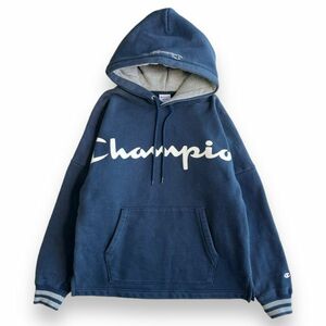 Champion チャンピオン ACTION STYLE プリント ロゴ コットン スウェット プルオーバー パーカー C3-N119 裏起毛 フーディー M ネイビー 紺