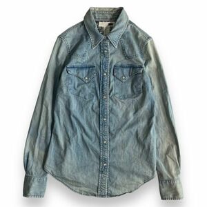 Levi's リーバイス USED加工 長袖 デニム ウエスタン シャツ ストレッチ トップス レディース カットソー スナップボタン S ライトブルー