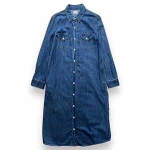 Lee リー LONG WORK DRESS ロング ワーク ドレス LT0990 長袖 デニム シャツ ワンピース ロング丈 USED加工 レディース M インディゴ