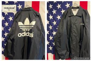 ★90s★SHERWOOD社製★adidas★アディダス★コーチジャケット★ナイロン★ビッグロゴ★トレフォイル★ブラック★黒★Lサイズ★ヴィンテージ