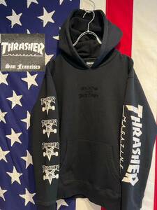 ★THRASHER★スラッシャー★スウェットパーカー★プルオーバー★袖ロゴ★スケートゴート★SKATE AND DESTROY★ブラック★黒★Sサイズ★